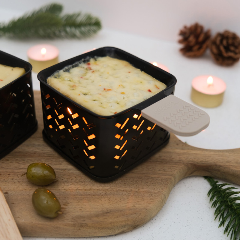 CÉCOA - Lot de 4 raclettes à la bougie : Cheese'up · Fromage fondu en 2  minutes · Sans électricité · Format compact · Raclette originale · Facile à